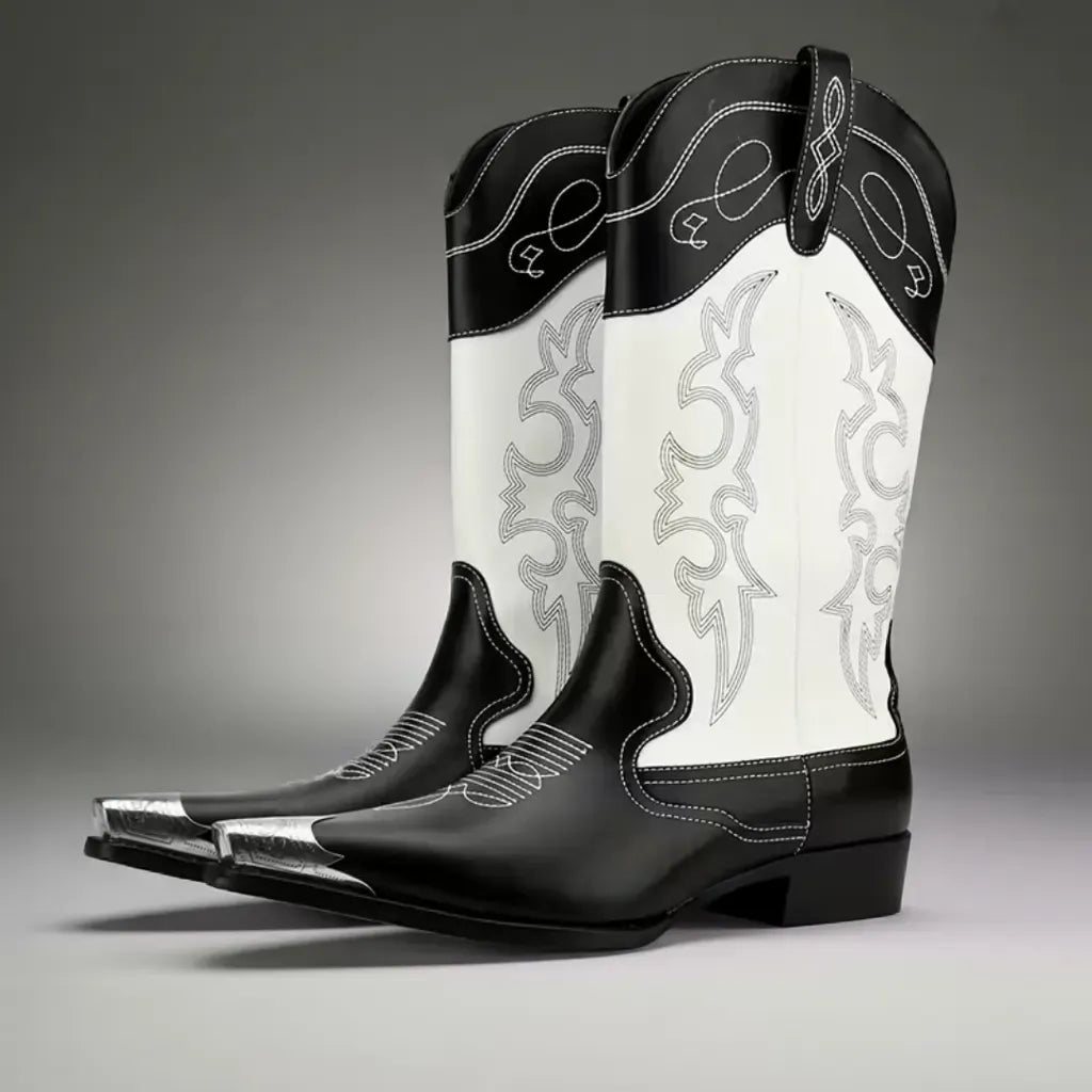Men’s Black and White Cowboy Boots