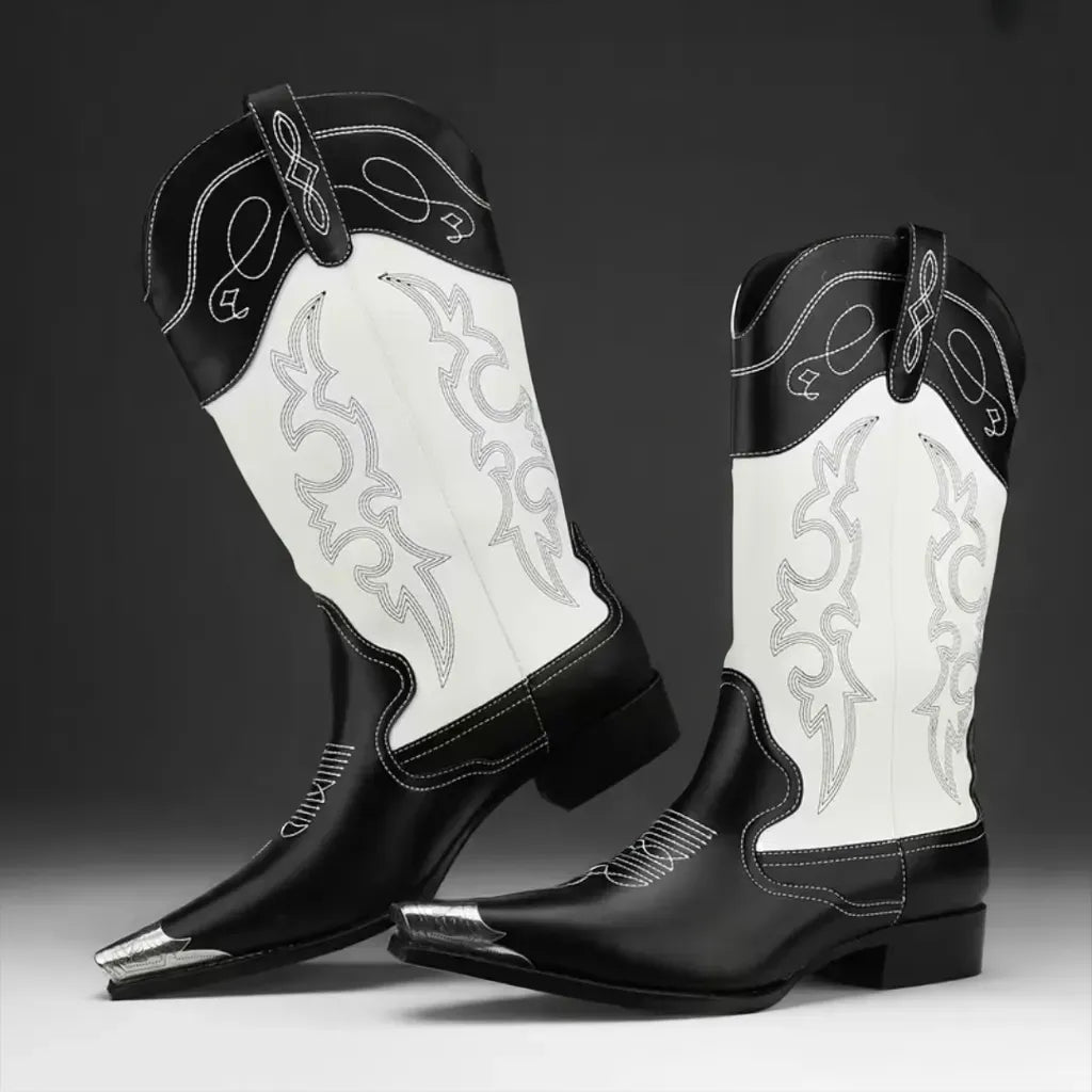Men’s Black and White Cowboy Boots