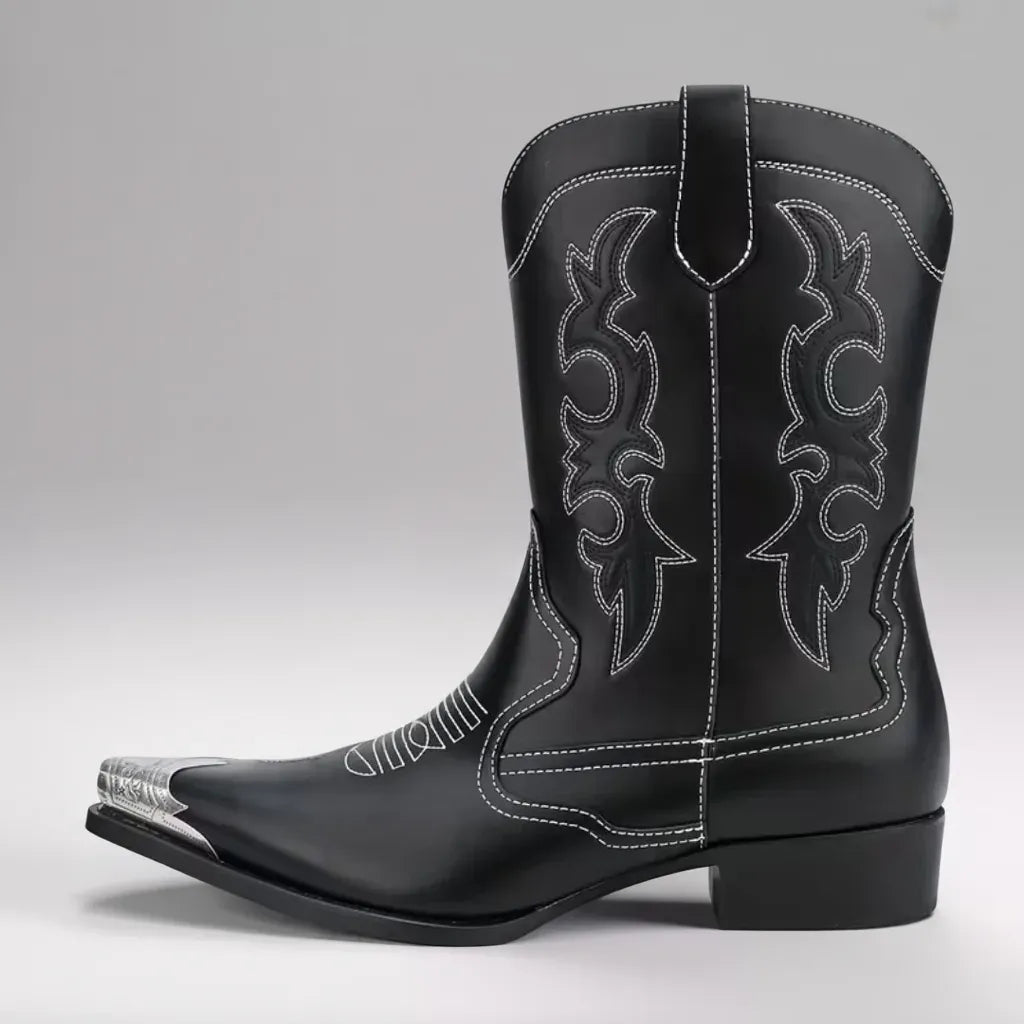 Men’s Pointed Toe Cowboy Boots Retro Colour-Block Design