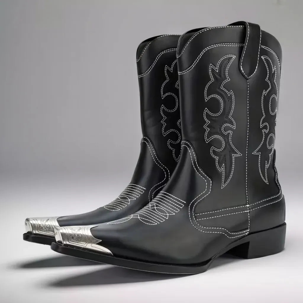 Men’s Pointed Toe Cowboy Boots Retro Colour-Block Design