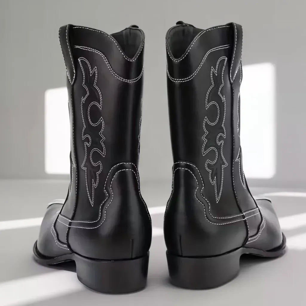 Men’s Pointed Toe Cowboy Boots Retro Colour-Block Design
