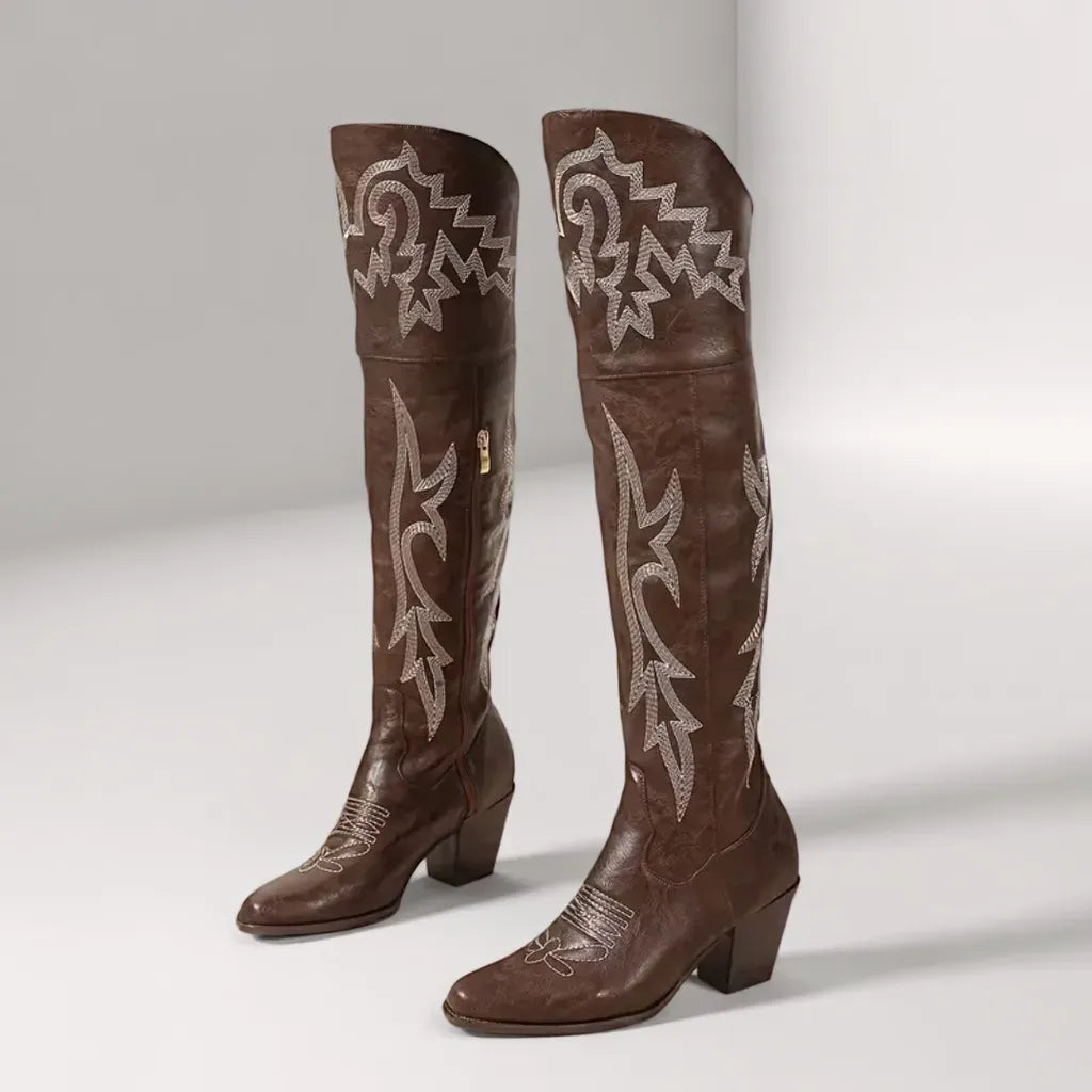 Women’s Dark Brown Knee High Western Boots