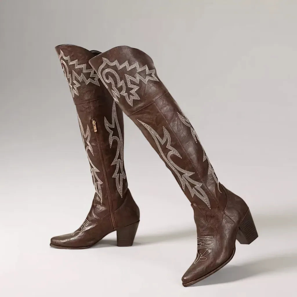Women’s Dark Brown Knee High Western Boots