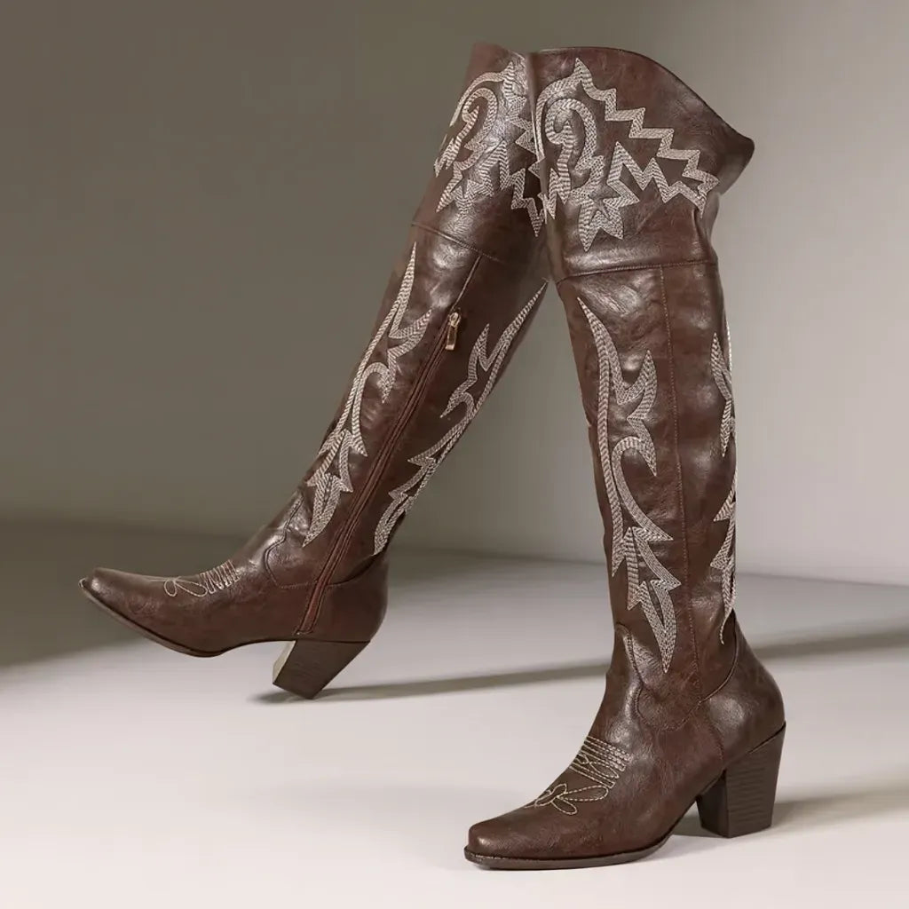 Women’s Dark Brown Knee High Western Boots